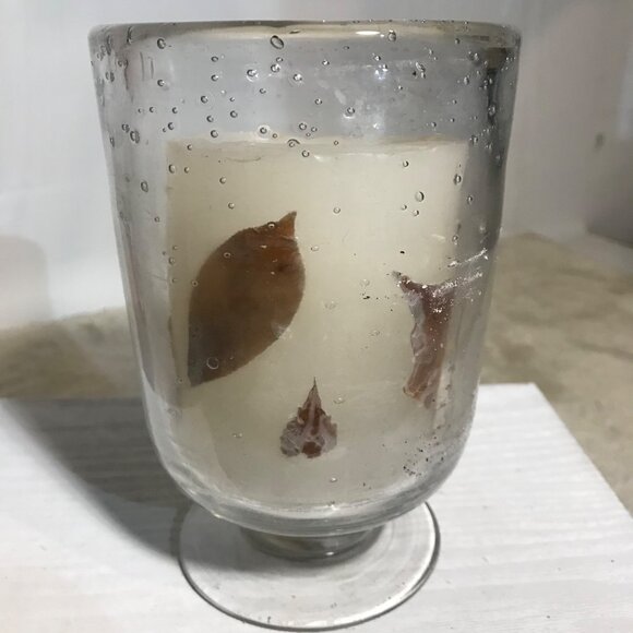 Glass Hurricane Candle Holder With Leaf Decorated Pillar Candle Set - Picture 8 of 10